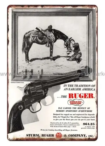 cool art posters 1960 Ruger Single Six Revolver hunting firearm metal tin sign