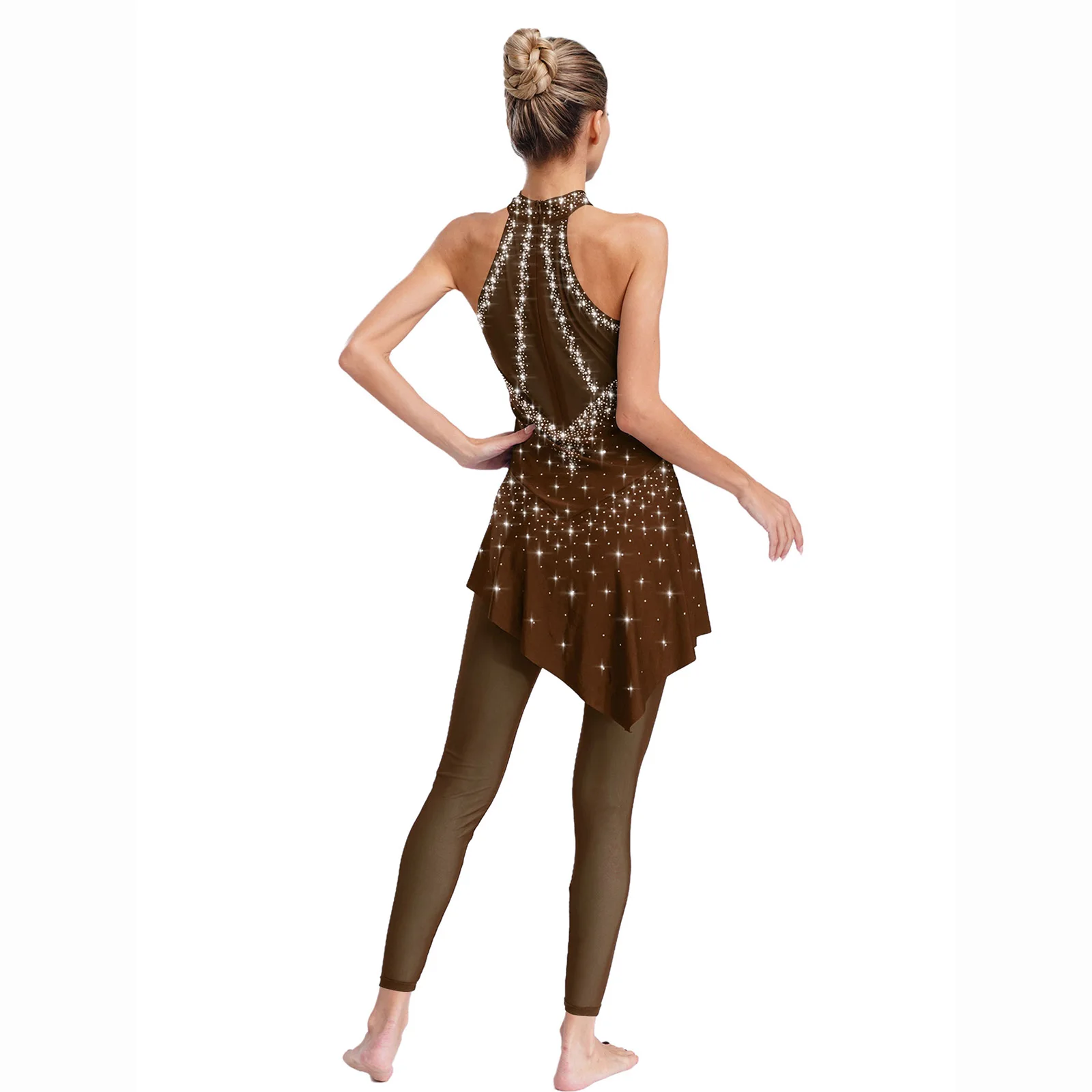 

Womens Adult Figure Skating Costume Rhythmic Gymnastics Jersey Ballet Dance Unitard Skirted Jumpsuit Shiny Acrobatics Dance Wear