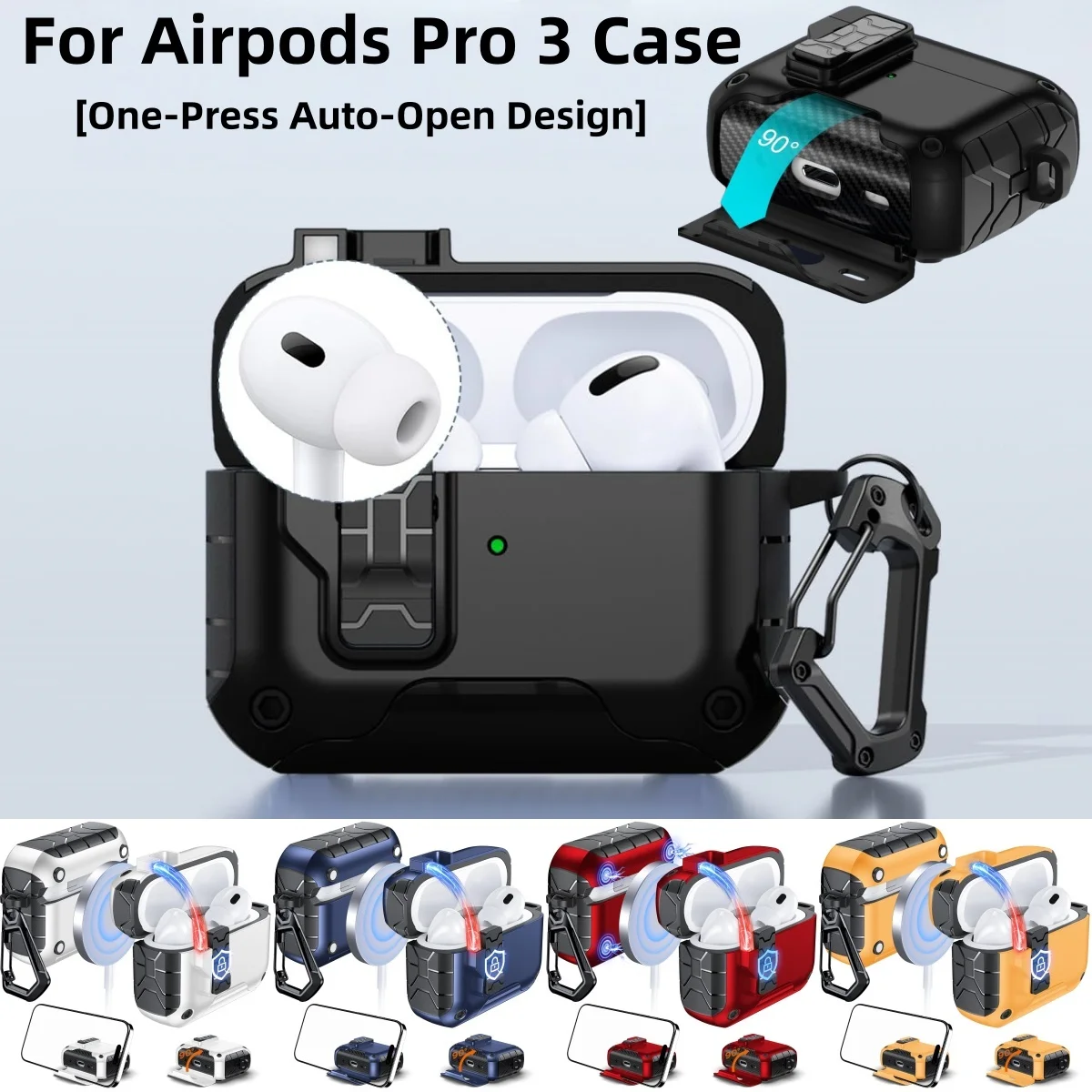 قفل أوتوماتيكي مغناطيسي لأجهزة AirPods Pro 3 متوافق مع Magsafe مع حامل الهاتف وحافظة أدوات التنظيف لأجهزة AirPods Pro 3 Gen