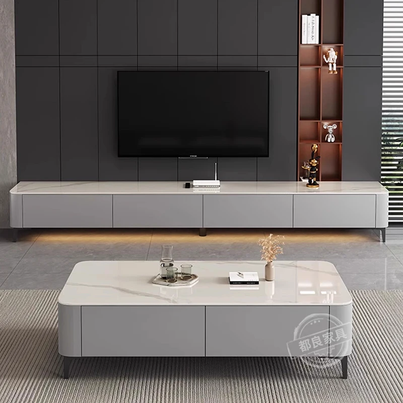 

TV Cabinet for Living Room Solid Wood Granite Board Painted Finish TV Cabinet with Storage and Shelving Function Luxurious