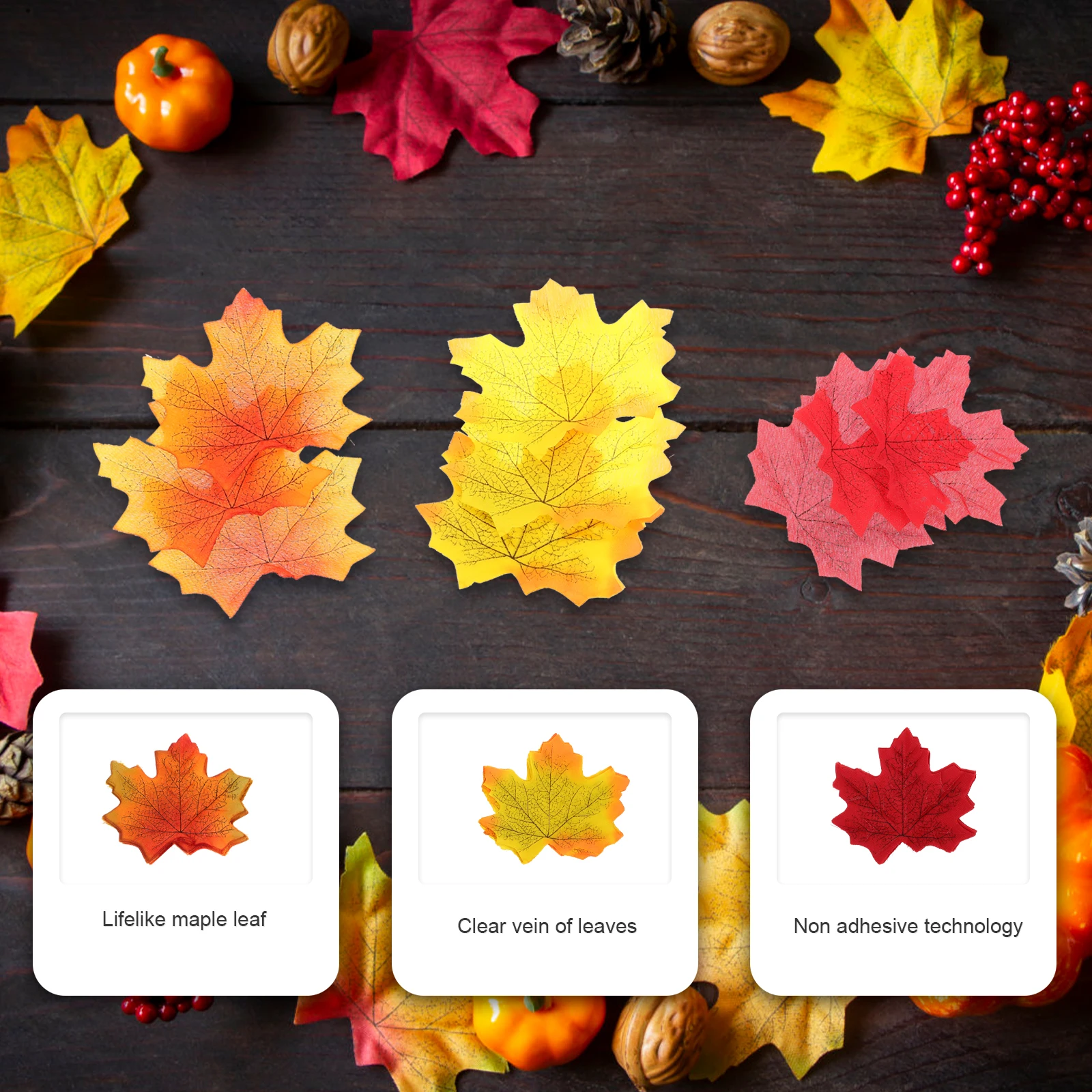 

150 Pcs Maple Leaf Decoration Fall Leaves Home Neutral Fake Polyester Artificial Decorative for Thanksgiving Harvest DIY Crafts