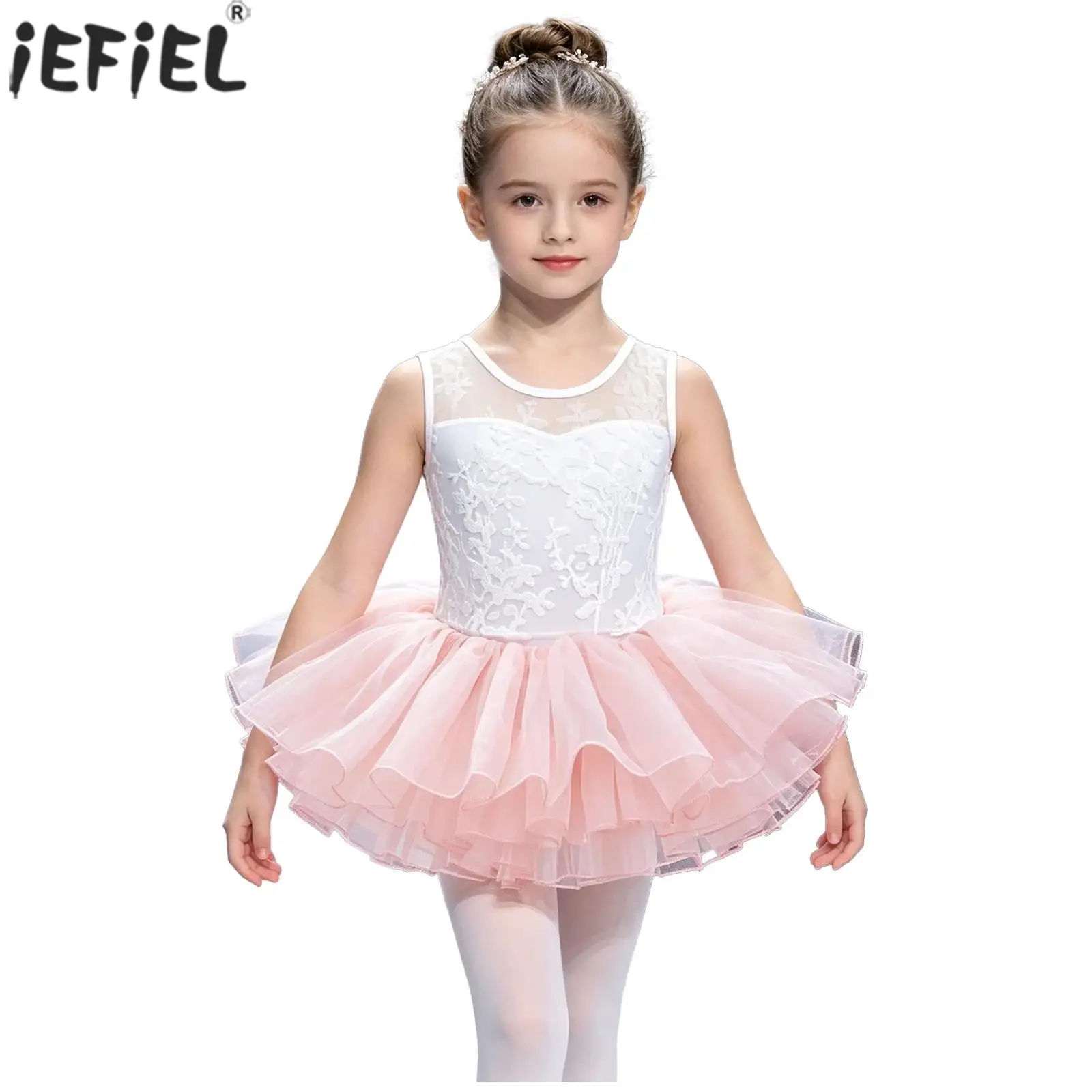 Ballett-Trikot für Mädchen, ärmellos, Jacquard-Mesh-Trikot mit Tüllrock, Ballerina-Gymnastik-Trainingskostüm