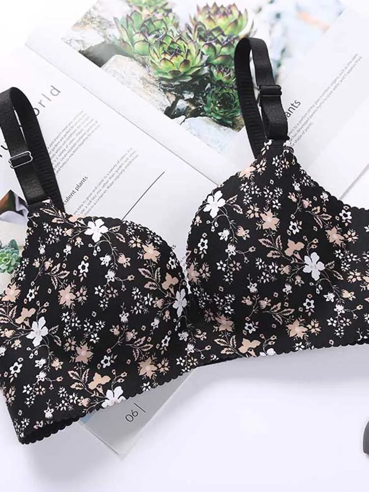 

Women Lingerie Seamless Adjustable Bra Sexy Comfortable Nylon Flower Print One-Piece Underwear 1Pcs Breathable