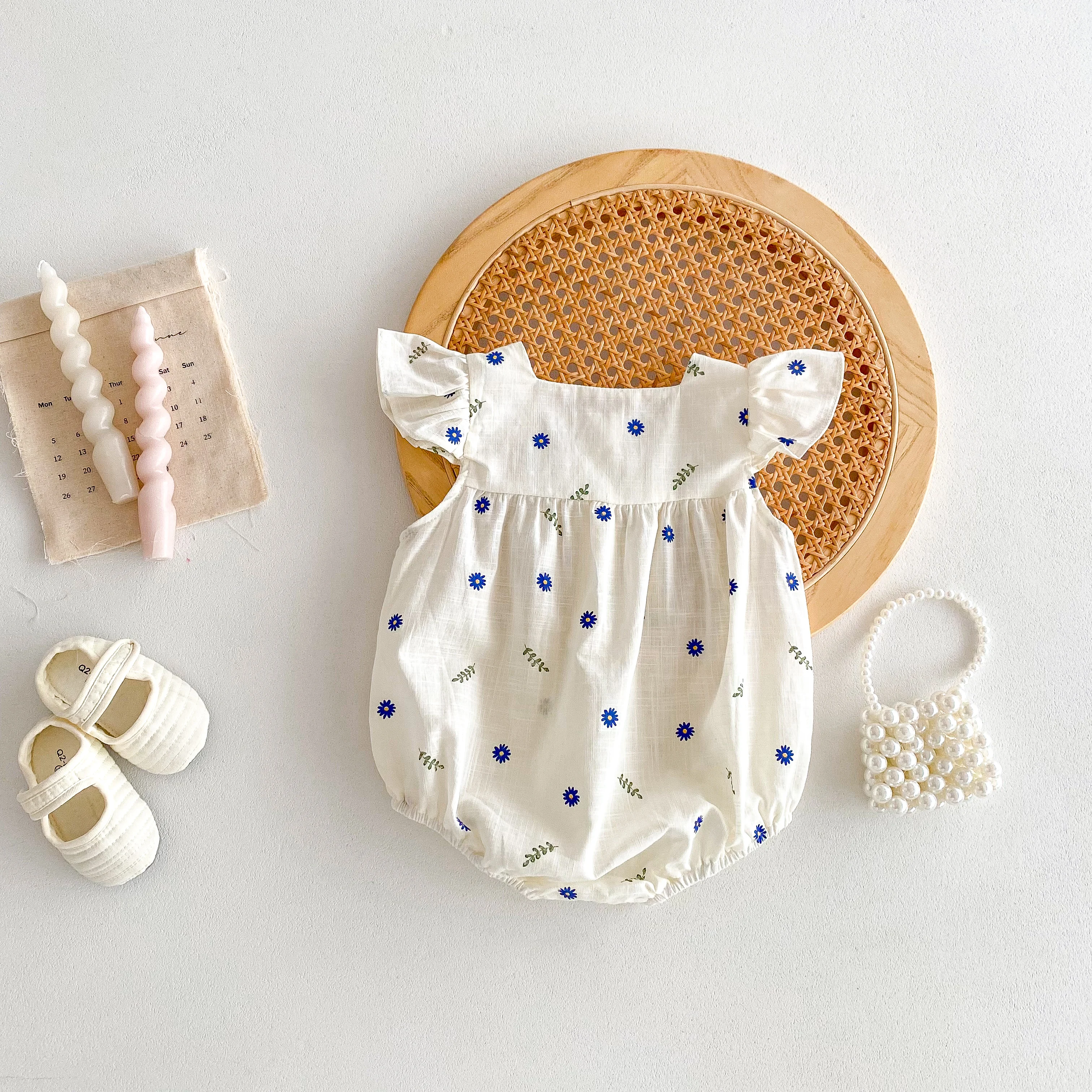 Summer 2026 Baby Girls' Sleeveless Onesie Romper, Country Style, Casual Little Sleeve Crawling Suit