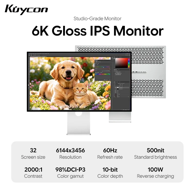 Kuycon G32P 32 Inch Computer Monitor 6K UHD IPS PC Display 500 Nits Contrast Rate 2000:1 Desktop Screen 99%sRGB Aluminum Alloy