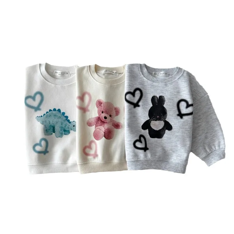 2024 Autumn New Children Long Sleeve Sweatshirt Fashion Cartoon Print Boys Girls Casual Pullover Baby Cotton Tops Kids Clothes