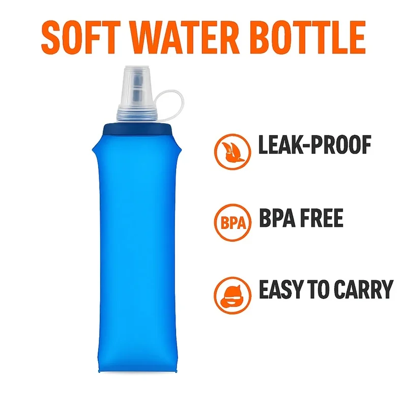 Foldable Soft Flask Water Bottle with Silicone Bite Valve for Running