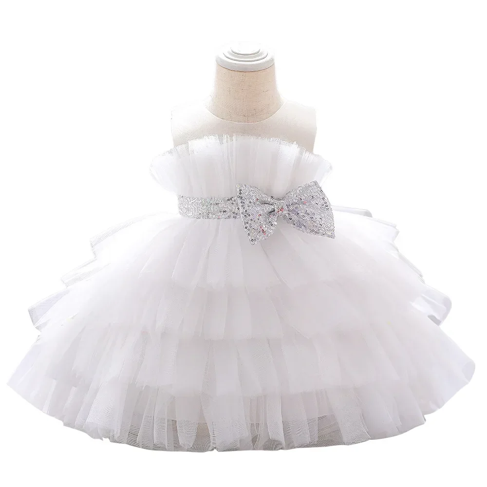 Baby Summer Dress 1 Year Puffy Pink Kids Bow Christening Princess Brithday Vestidos Toddler Children Baptism Baby Girl Clothes