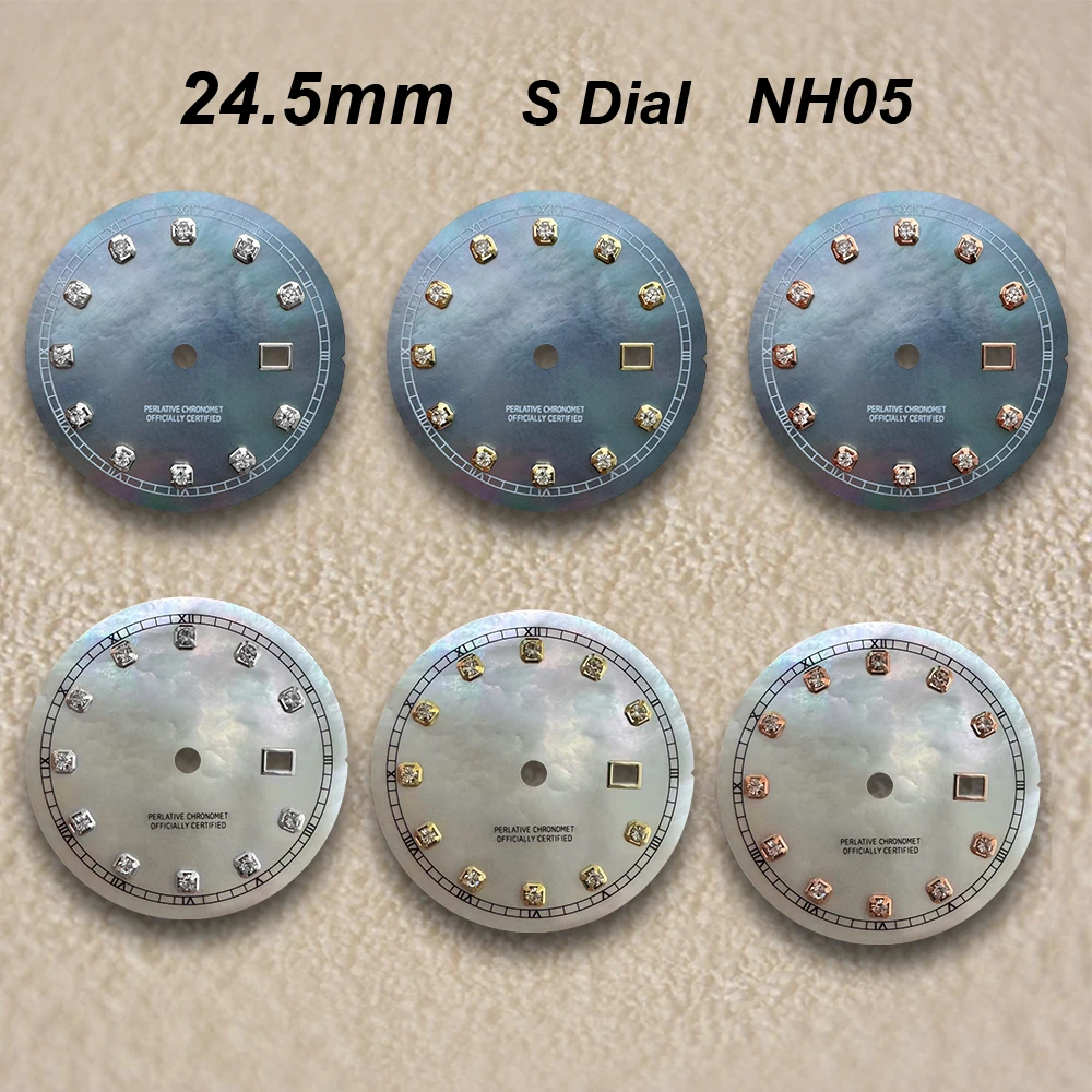 24.5mm S Logo Diamond Shell Dial Fit NH05 Movement Ladies White/Grey High Quality Watch Modification Accessories