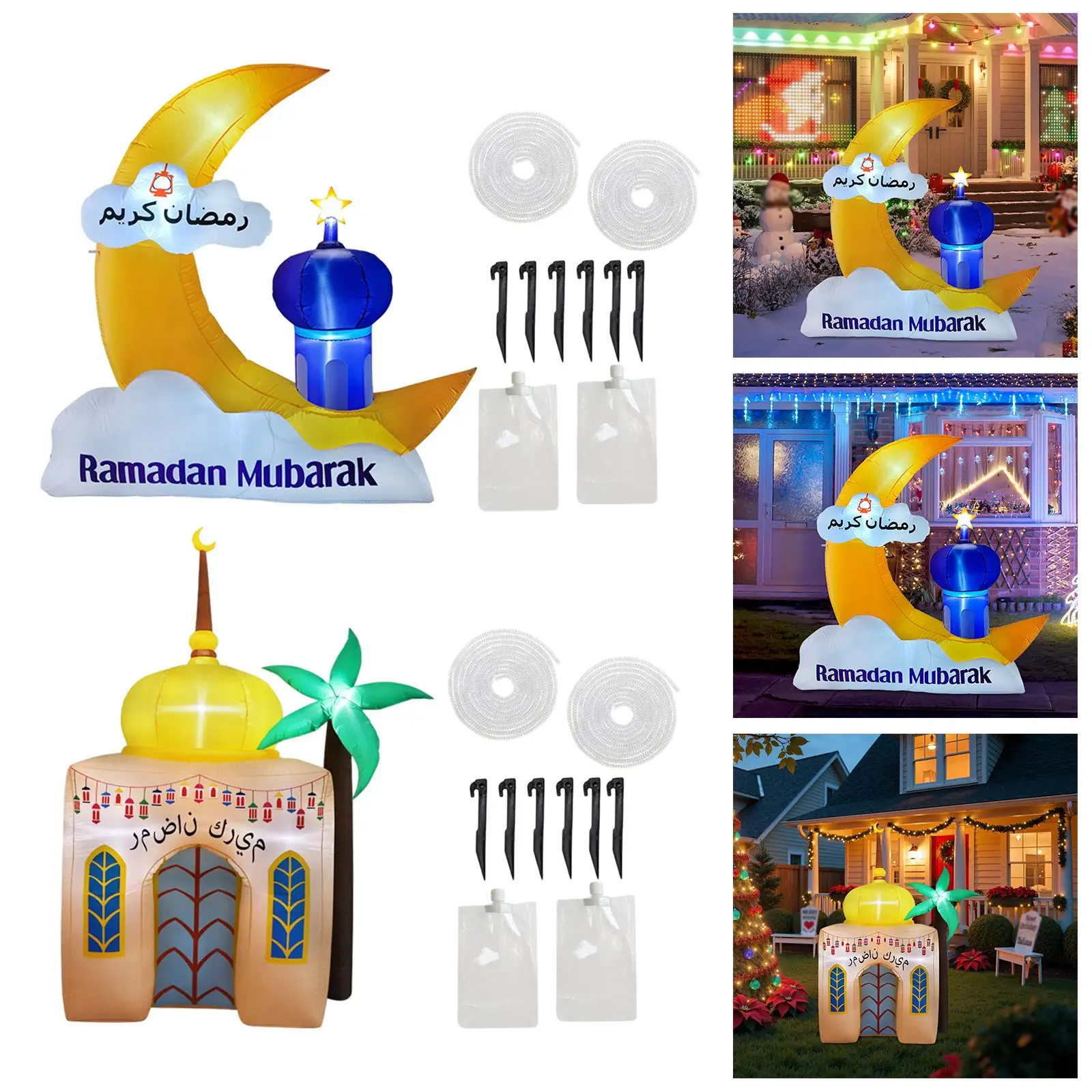 

Надувная уличная декорация в виде Луны со светодиодной подсветкой для исламских праздников, надувной декор «Ид Мубарак» для газона и двора