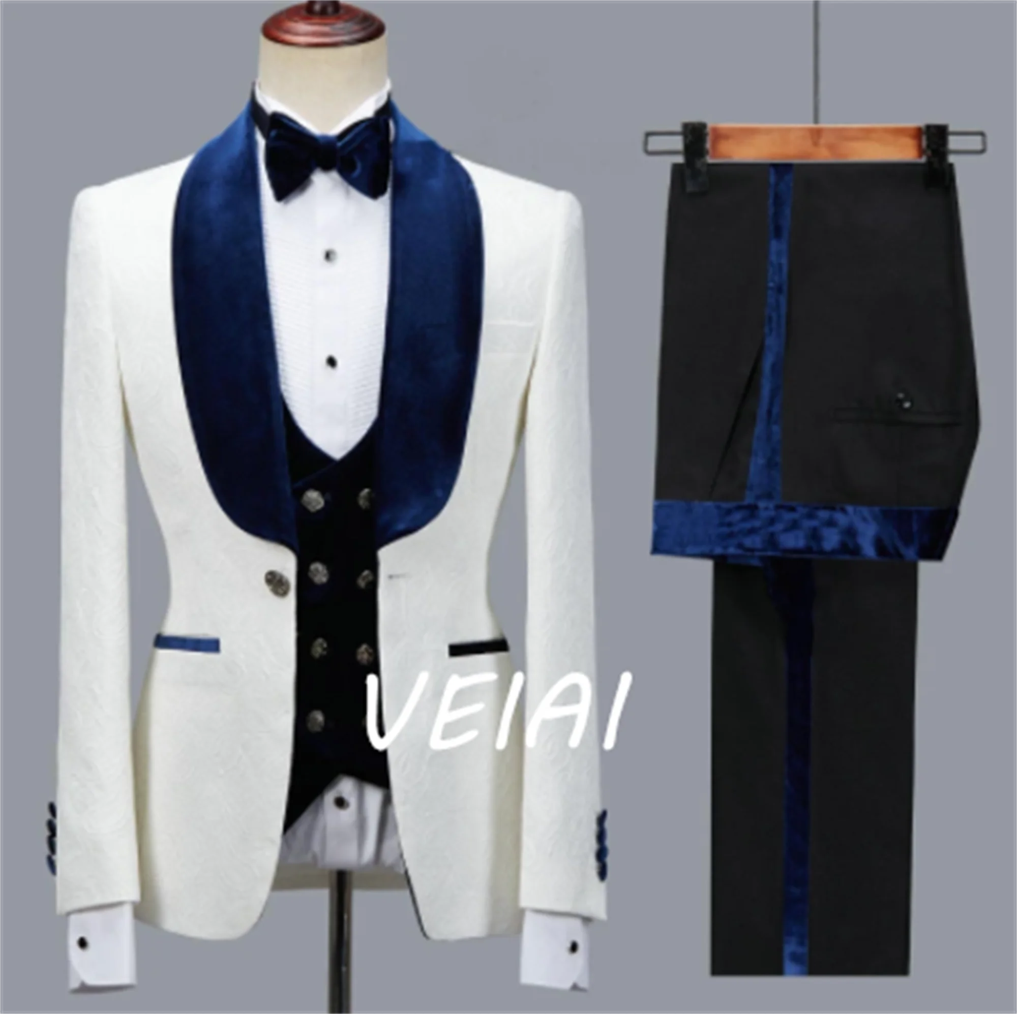

Floral Men Suits Slim Fit Wedding Tuxedo 3 Piece Velvet Lapel Groom Party Suits Costume Homme Groomsman Blazer Vest with Pants