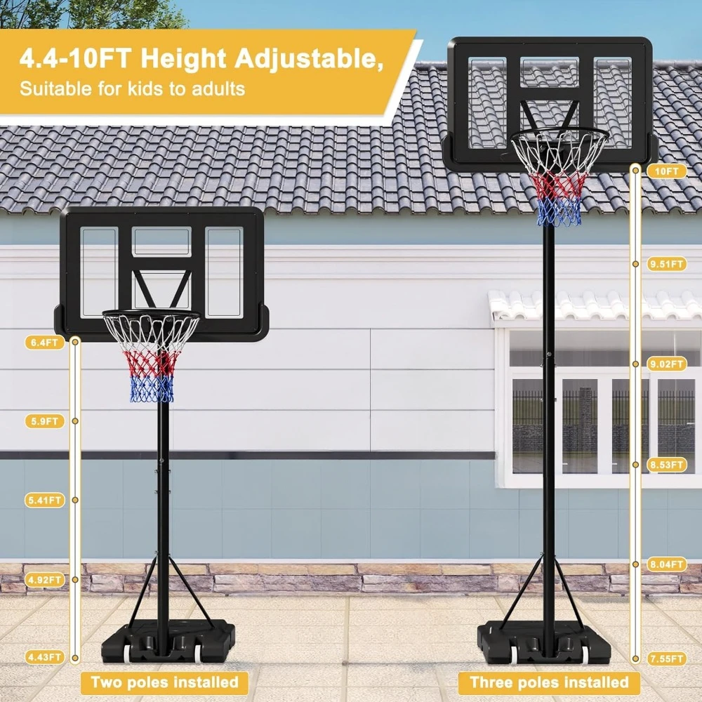 Basketball Hoop Outdoor Adjustable Height Goal Portable Basketball System with Shatterproof Backboard for Adults Teenagers Kids