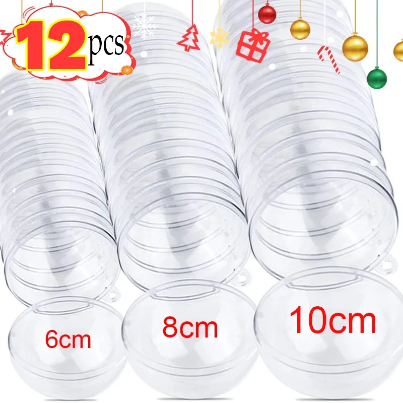 Boules creuses de noël en plastique Transparent, 1/12 pièces, boules rechargeables, ornements suspendus pour arbre de noël, décoration de boîte cadeaux de fête à domicile