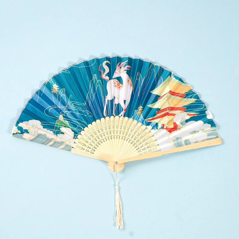 7inch Chinese Japanese Portable Hanfu Cheongsam Folding Bamboo Fan Home Decoration Ornaments Dance Hand Fan Ventaglio A Mano