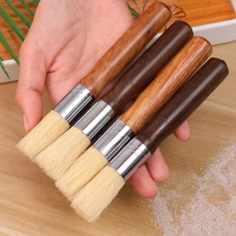 1-10PCS Multipurpose Natural Bristle Wax Brush with Solid Wood Handle Espresso Machine Cleaner Paint Brush Kitchen Accessories