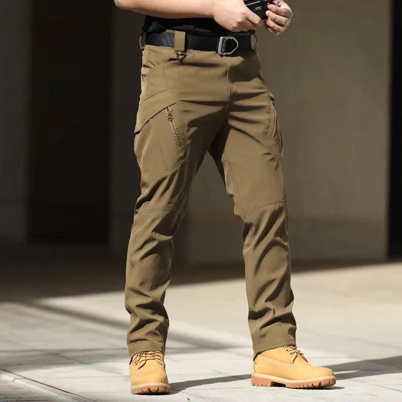 

Men Winter Cargo Pants Elastic Waist Travel Softshell Fleece Pants Waterproof Windproof Thermal Warm Long Trousers Plus Size 4XL