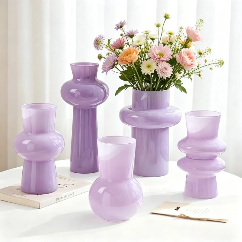 French Dopamine Purple Glass Vase Antique High-end Decorative Items Atmosphere Decorative Flower Arrangement Hydroponic Vase