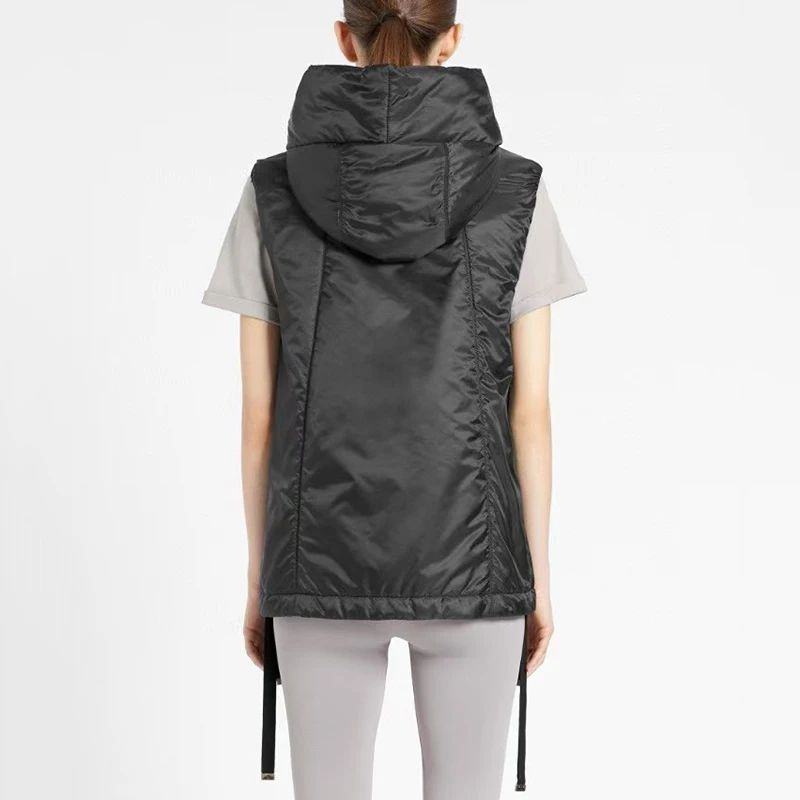 Giacca gilet con cappuccio cammello da donna, giacca senza maniche allentata alla moda, piumino di alta qualità, inverno, nuovo, 2024, y2k