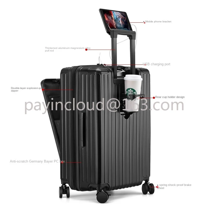 Universal Wheel Large Capacity Suitcase Leather Case Front Fastening Luggage Multifunctional Zipper Trolley Case