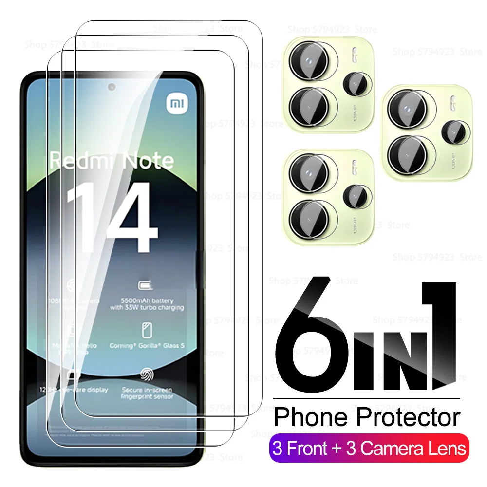 Protective Glass For Xiaomi Redmi Note 14 Lens Film Screen Protector 6in1 Camera Tempered Glas Redme Note 14 RedmyNote14 5G 2024