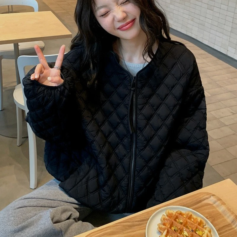 

Autumn Winter Sweet Solid Fashion Parkas Jacket Women Design Long Sleeve Zipper Padded Coat Harajuku Casual Loose Korean Outfits