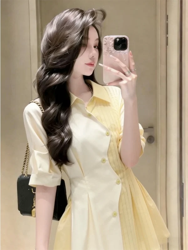 

Dopne ort Sve irt Women's T-irt 2026 New Summer Trendy Waist-Cinching Top Casual Sle Flip-Collar Button-Up