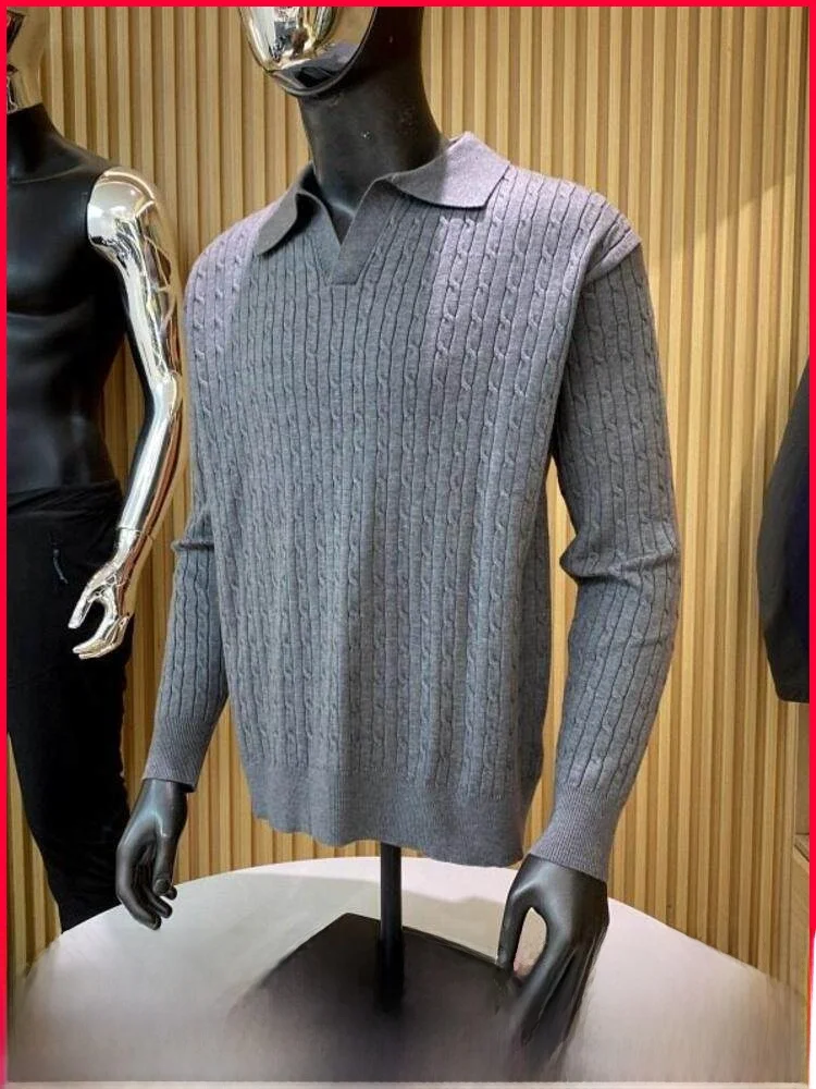 

Blended Long Sve Knitted Sweater Collared Versatile Base Layer irt for Men Autumn Winter Soft Polyester Nylon