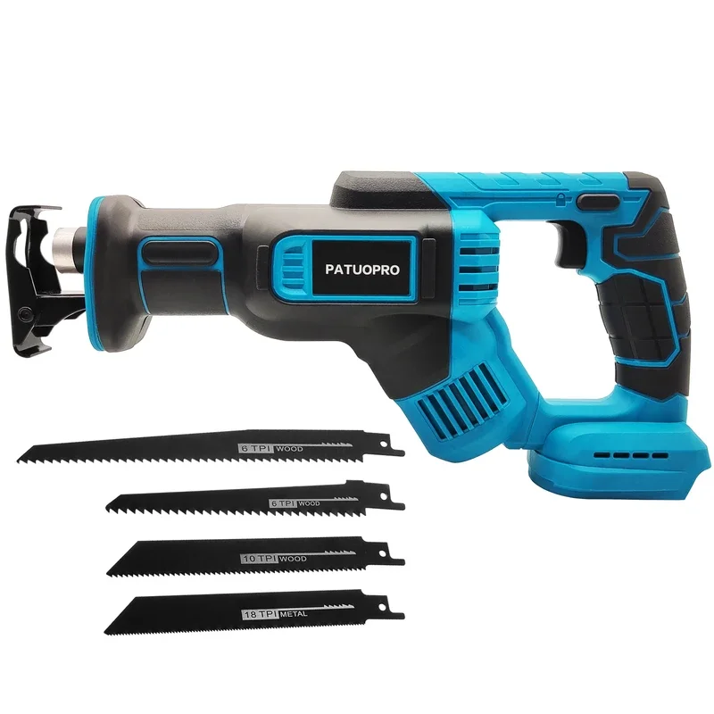 Cordless Reciprocating Saw Power Saw for Wood / Metal Cutting with 4pcs Blades fit Makita 18v Battery(No Battery)