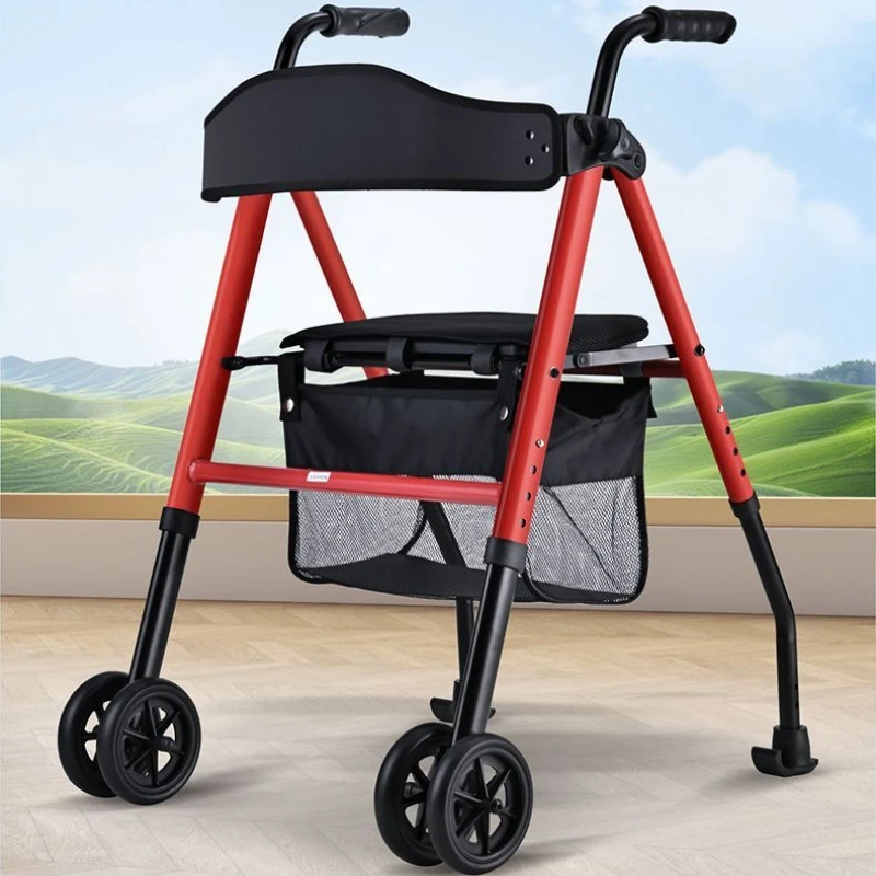 Zusammenklappbarer Rollator mit Sitz, höhenverstellbar, All-Terrain-Rollwalker, leichter Mobilitätsroller für Mobilitätshilfen