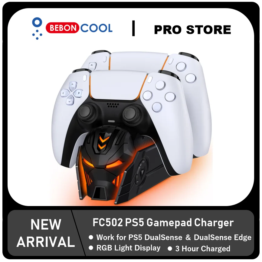 Зарядная Станция BEBONCOOL FC502 с RGB-контроллером для PlayStation 5, двойное быстрое зарядное устройство, Подставка для зарядки для геймпада PS5 Dualsense