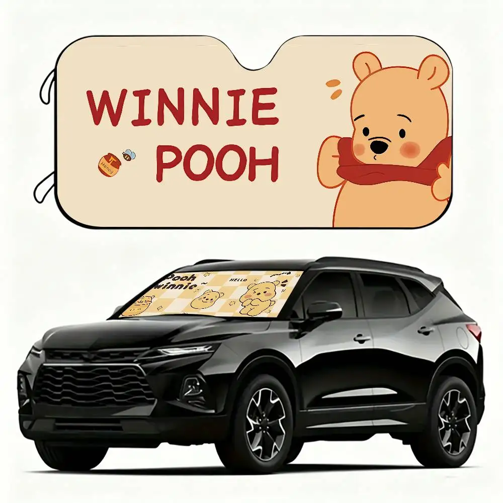 W-Winnies-The-P-Poohs Car Sunshade Window Sunshade Sunblock Front Windshield Hood Interior Front Baffle Double Sunshade view 5
