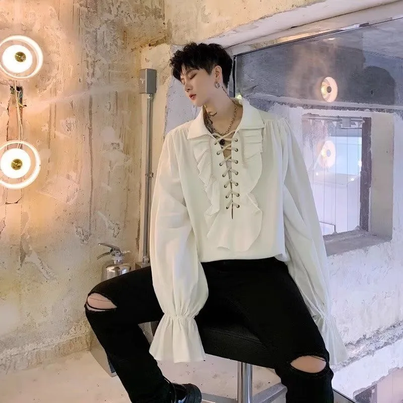 Men Y2K Ins Chic Lolita Festival Tops Shirt Male Fashion Trendy Party Nightclub Blouse Boy Dance Singer Perform Play Show Shirt‌
