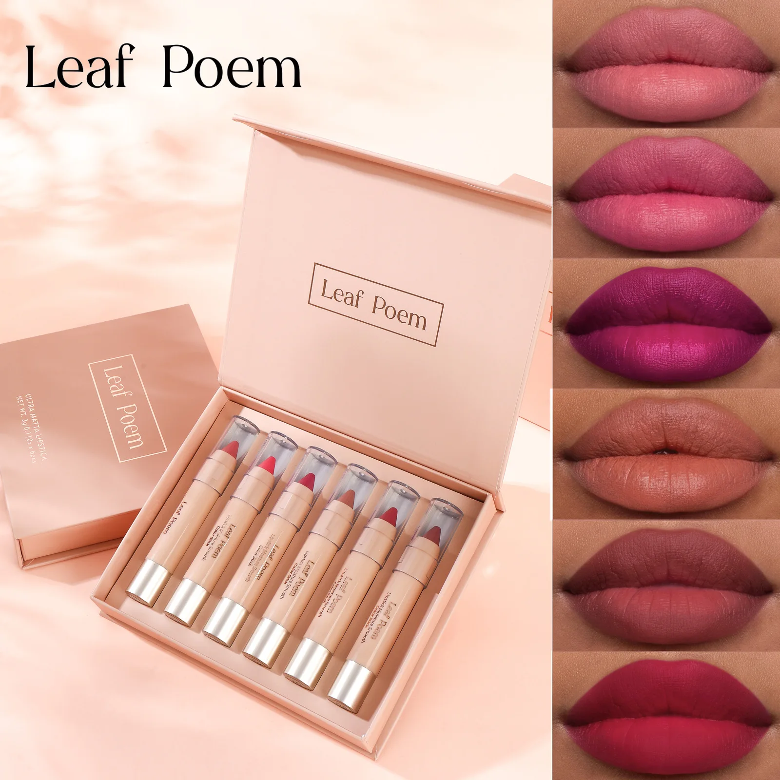 Luxo 6 tons fosco conjunto de lábios à prova dwaterproof água cremoso mancha lábio fácil glide torção lápis cor longa duração tudo em um kit para mulher