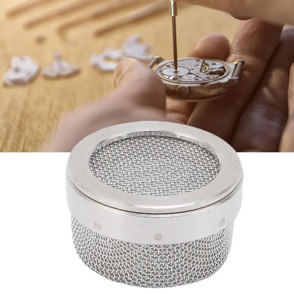 Cesta de malla de acero inoxidable para reparación de relojes, soporte para joyas, componentes pequeños, cesta limpiadora de piezas de reloj, reparación de relojes