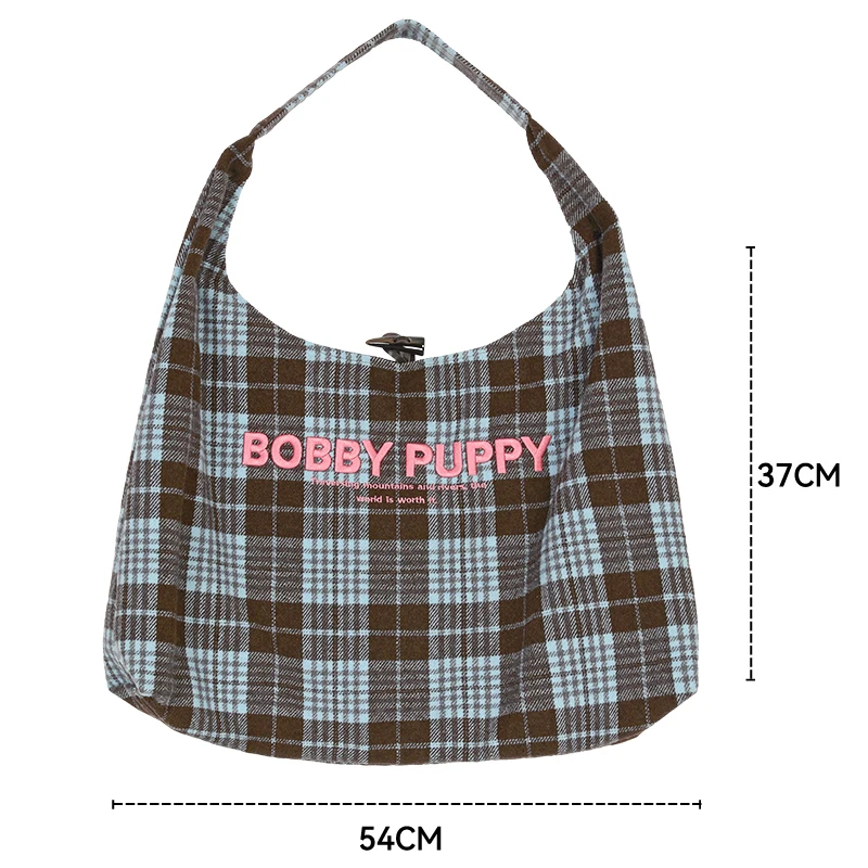 ELFSACK Y2K coréen Plaid lettre broderie grande capacité sac fourre-tout pour les femmes