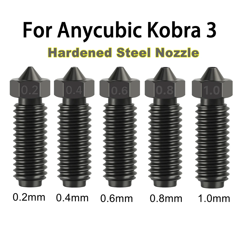 1~5PC High Speed Hardened Steel Nozzle For Anycubic Kobra 3 0.2 0.4 0.6 0.8 1.0mm Mix Size Hard Steel Nozzles For Kobra3 Combo