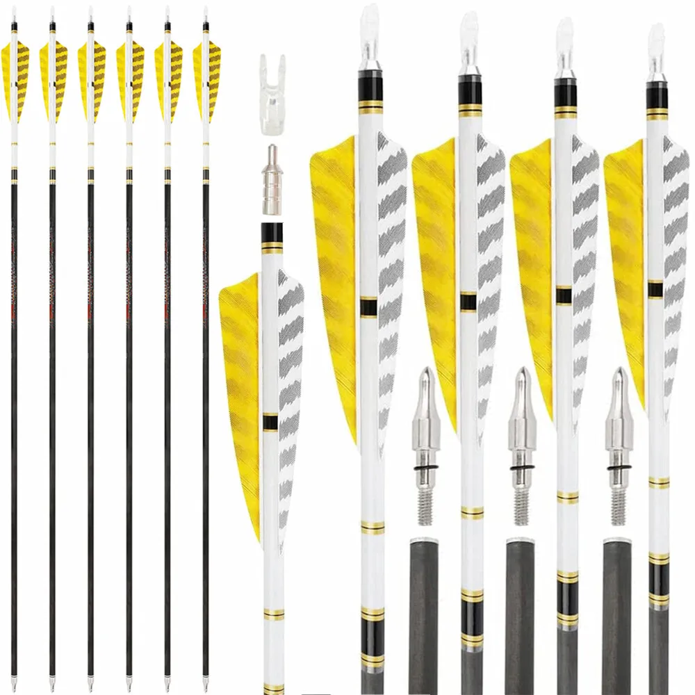 6/12pcs Archery Pure Carbon Arrow 31 Inch SP250-600 ID6.2mm Arrow for Outdoor Archery Bow Hunting Shooting Training Accessories