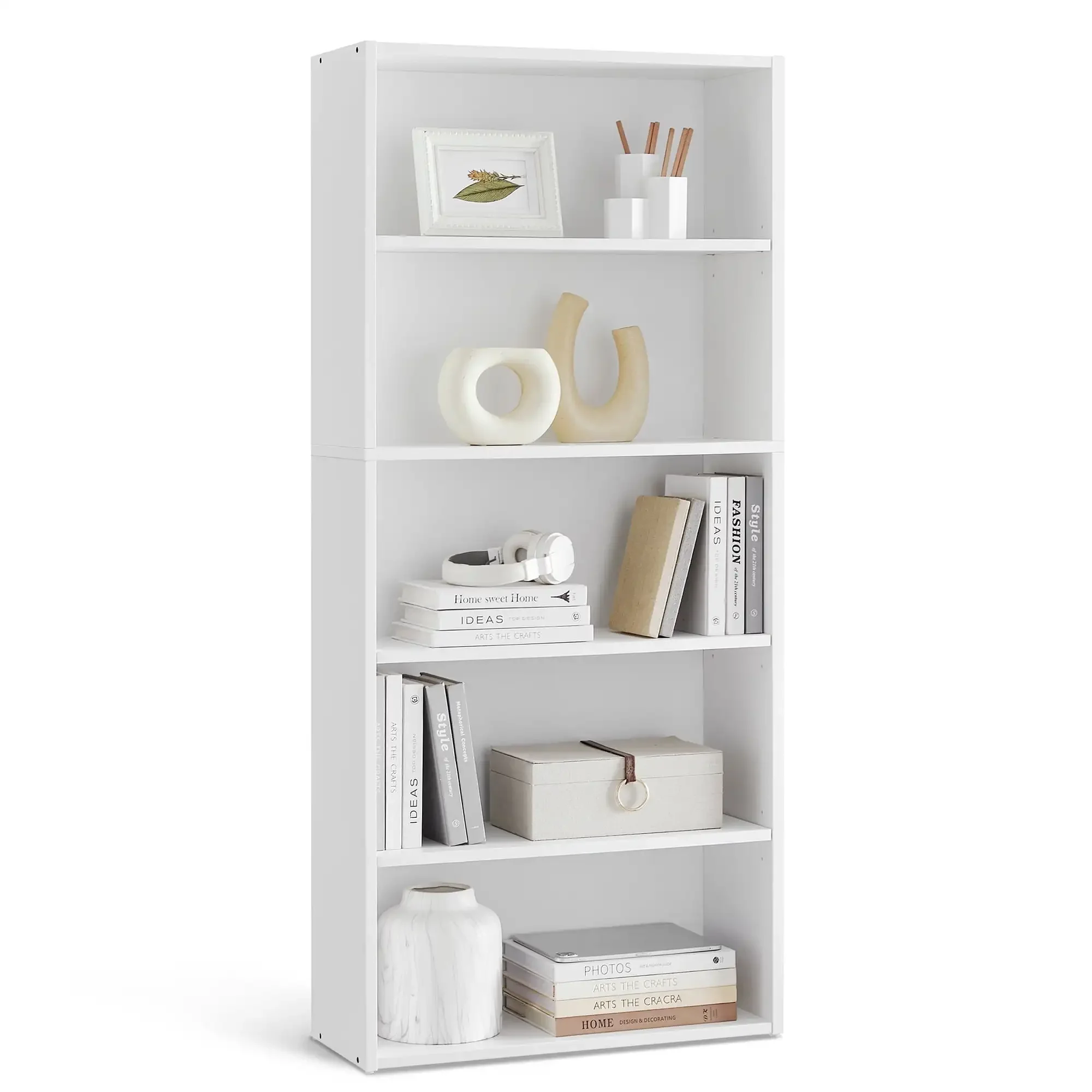 

Bookshelf 5-Tier Open Bookcase with Adjustable Storage Shelves Floor Standing Unit White