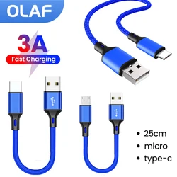 OlPG-Câble de charge court USB type C, cordon de données pour Xiaomi Samsung Android, 25cm, 3A