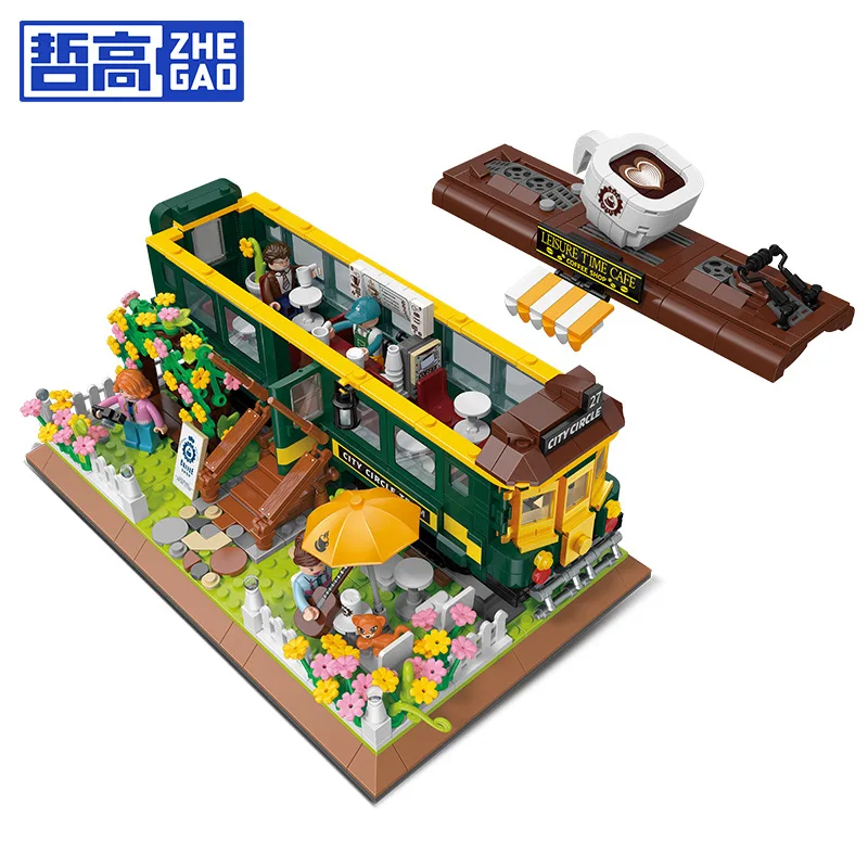 Creative Train Cafe Street View Series Building Blocks Model Decoration Puzzle Assembly Toys For Gift