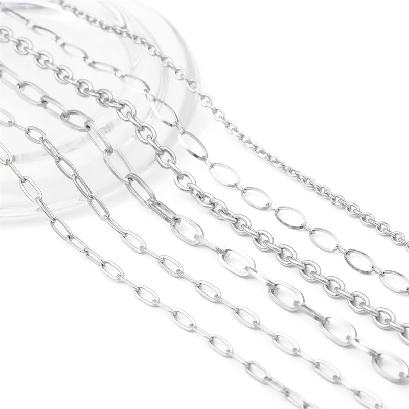 Chaînes en acier inoxydable, 1 mètre, ne se décolore pas, pour la fabrication de bijoux, bricolage, collier, Bracelet, accessoires, chaîne perlée faite à la main