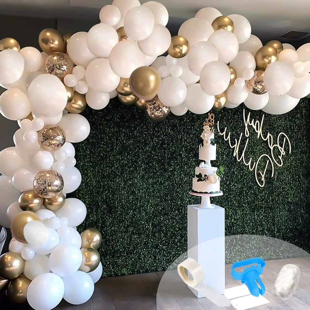 110Pcs White Metallic Chrome Gold Confetti Latex Balloon Garland Arch Kit for Wedding Birthday Baby Shower Party Decoration