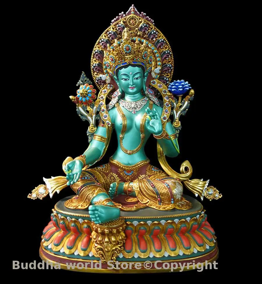 Exclusive Exquisite gemstone Green Tara Bodhisattva Buddha temple Nepal handicraft Buddha statue Buddhism home altar monk large