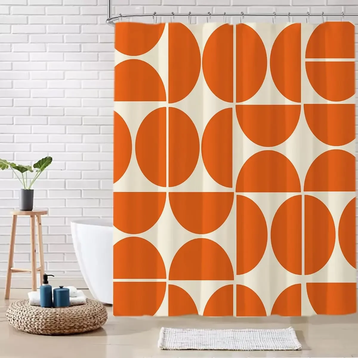 Orange Medieval Shower Curtain Bathroom Decorative Modern Abstract Geometric Art Shower Curtain, Waterproof 180X180CM