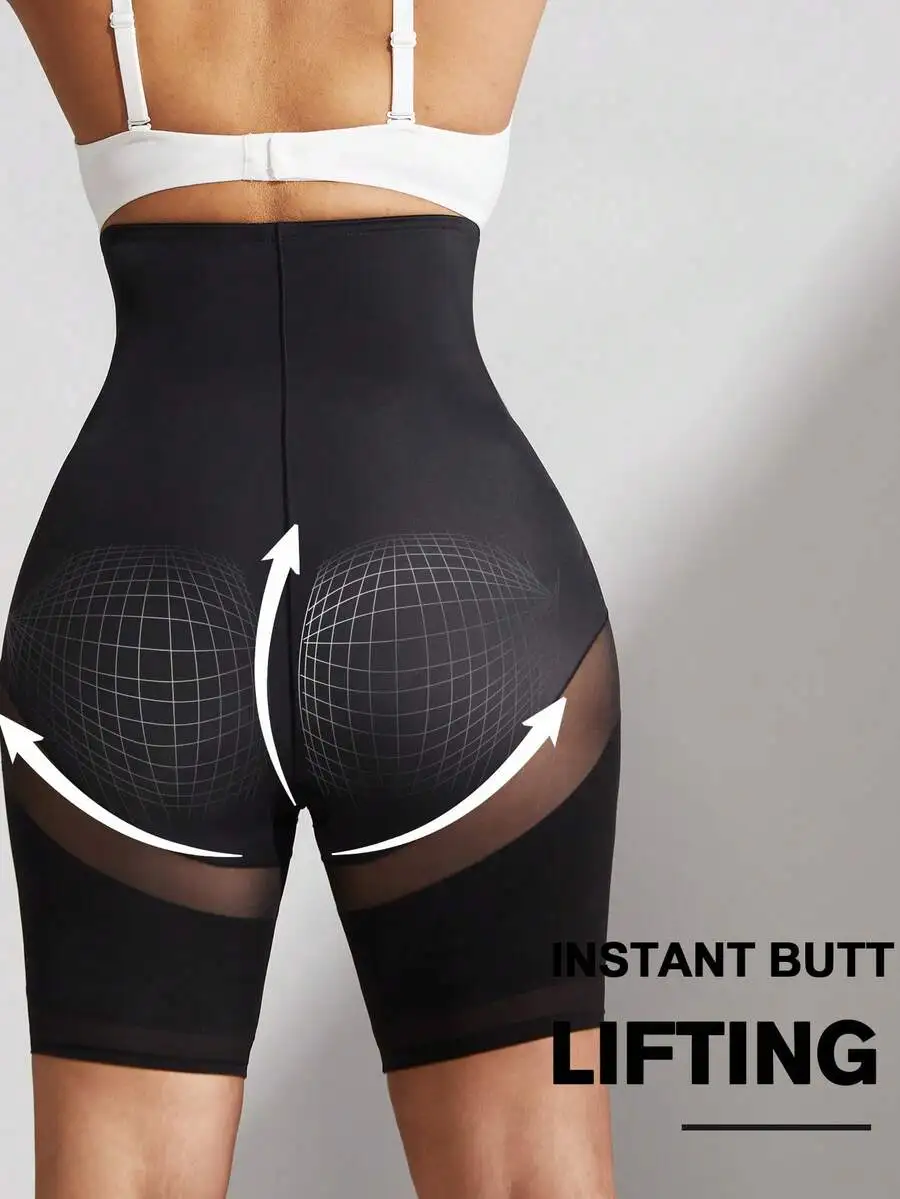 Plus Size Women Black Mesh Shapewear Panties Tummy Control Butt Lifting Slimming