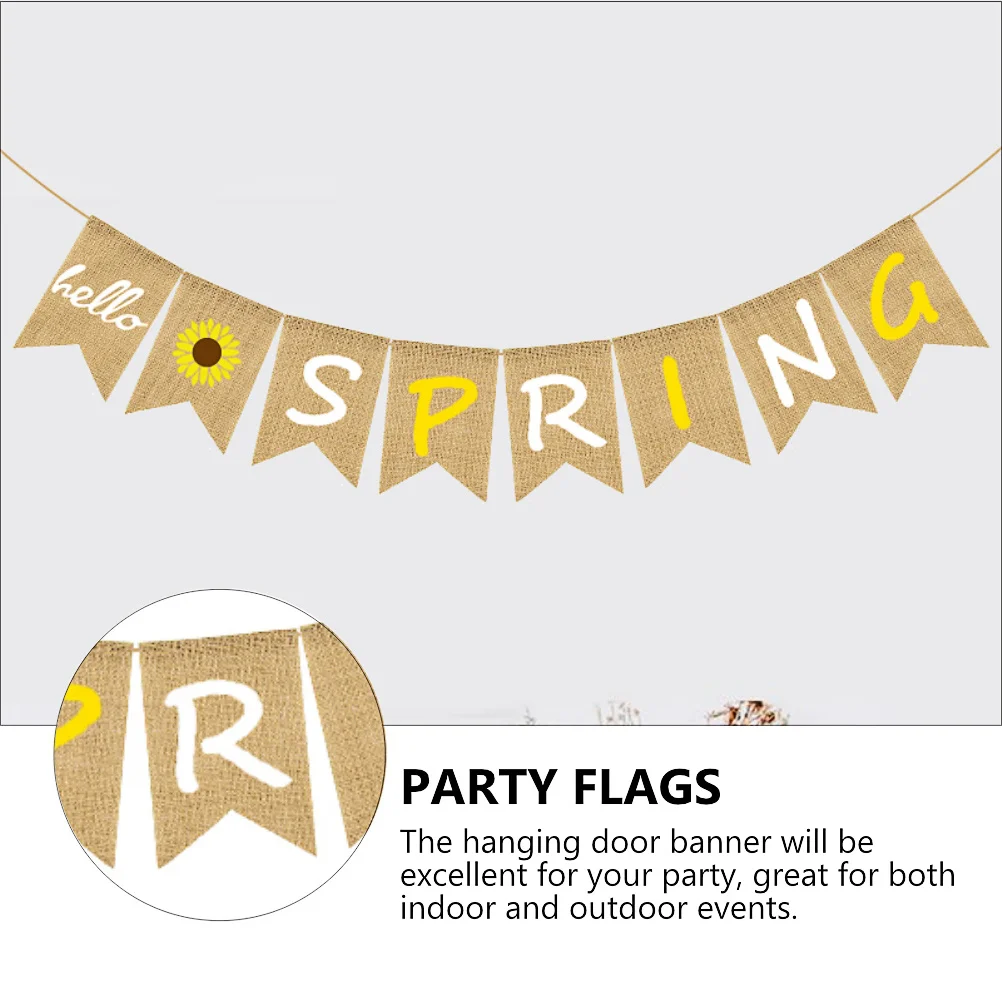 1 مجموعة عباد الشمس ذيل السمكة راية الكتان موسم الربيع ديكور الحفلات مرحبا الربيع معلقة الباب راية عطلة جدار خلفية أعلام