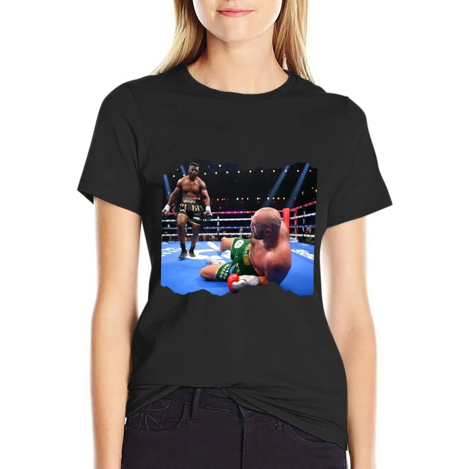 

NGANNOU KICKS TYSON FURY TO THE GROUND T-shirt kawaii clothes summer top t-shirt dress for Women plus size