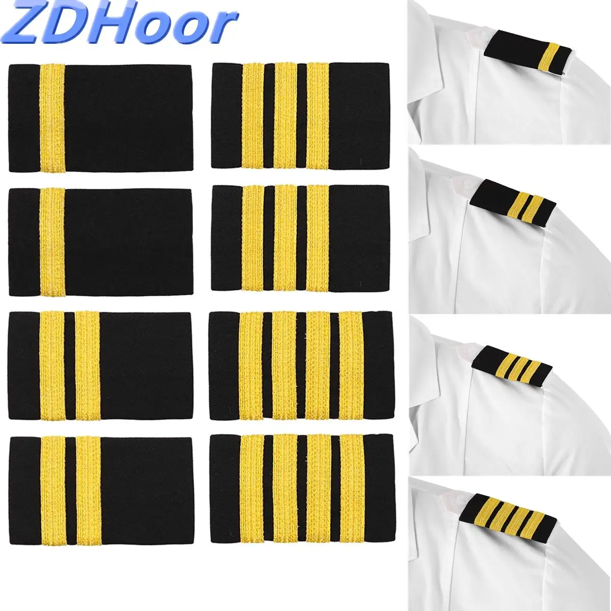 

1 Pair Epaulets Traditional Professional Pilot Uniform Epaulets with Gold Stripes DIY Craft Clothes Decor Shoulder Badges