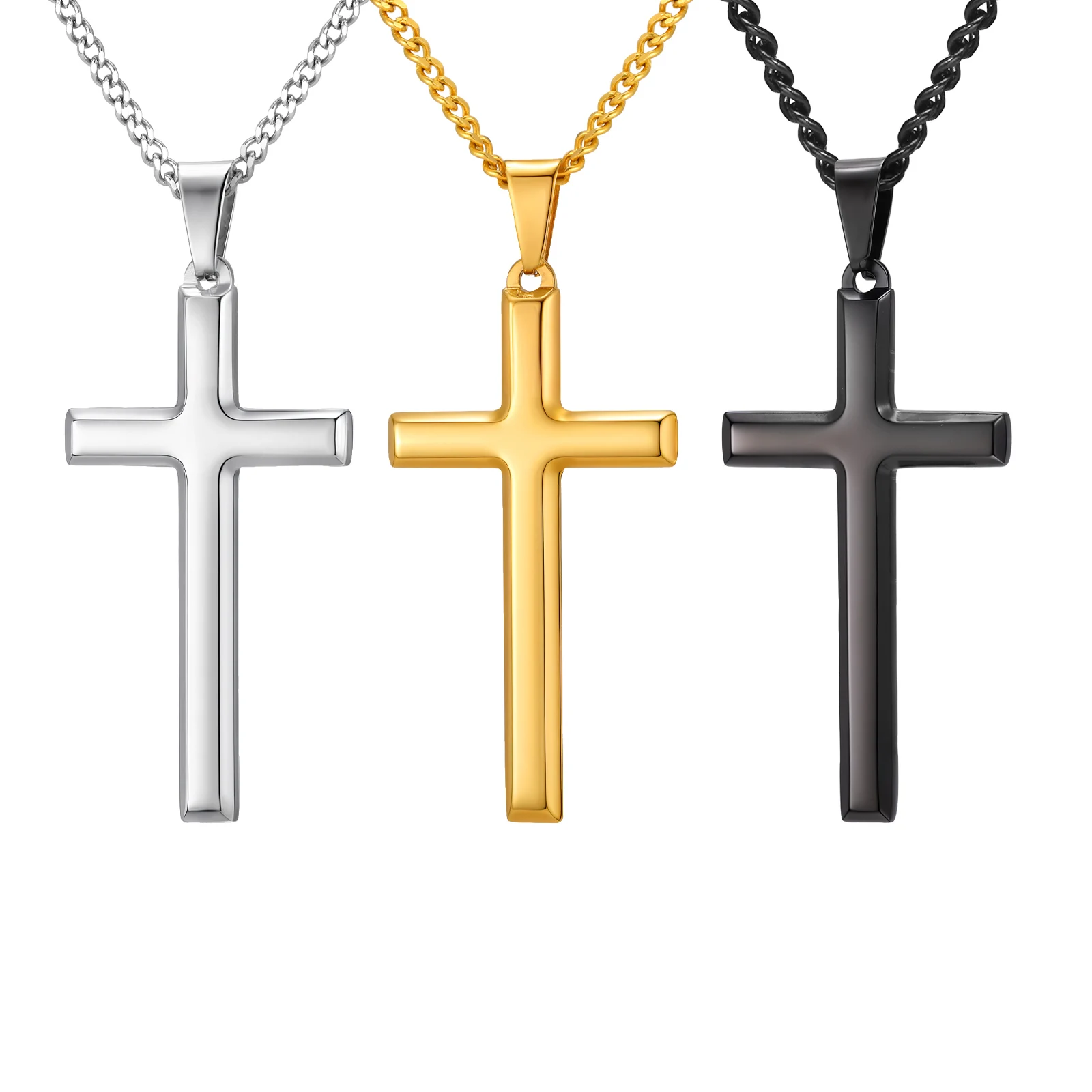 Classic Cross Necklace for Women And Men Glossy Surface Cool Fashion Jewelry Longer Color No Fade