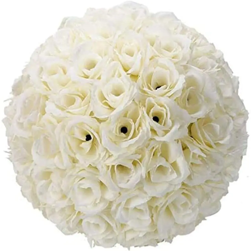 

10 Inch Artiicial tic Rose lower Ball or Home Outdoor Wedding Party Centerpieces Decorations 5Pack, Cream White